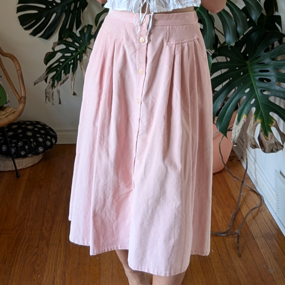 Elegant Pink Corduroy Midi Skirt